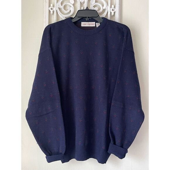 S1 90s Vintage John Ashford Grandma pa Printed Oversized Sweater One Size Wool B - Picture 1 of 5